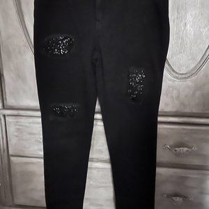 2 NEW Jennifer Lopez Super Skinny Sexy Black Jeans  with Glitter Patches Size 10
